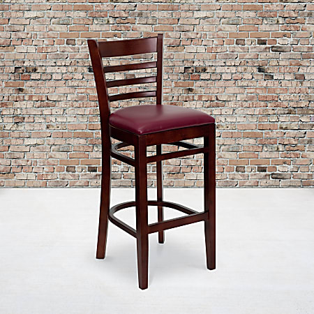Flash Furniture Wooden/Vinyl Restaurant Barstool With Ladder Back, Burgundy/Mahogany