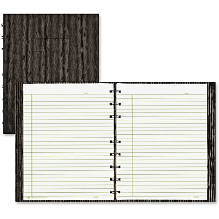 Blueline Executive Wirebound Notebook - 150 Sheets - Twin Wirebound, Twin Wirebound - Ruled - 9 1/4" x 7 1/4" - Black Cover - Hard Cover, Micro Perforated, Tab, Index Sheet, Pocket, Self-adhesive Tab - Recycled - 1Each