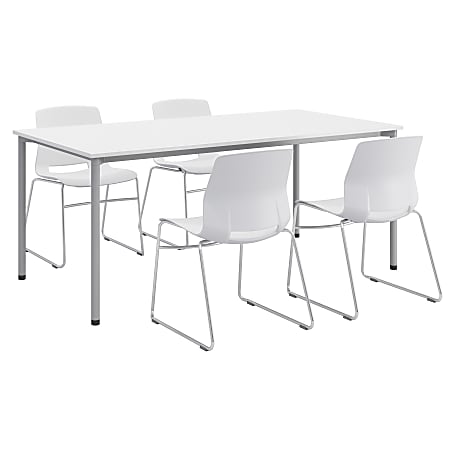 KFI Studios Dailey Table With 4 Sled Chairs, White/Silver 