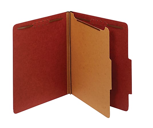 Office Depot® Brand Pressboard Classification Folders With Fasteners, 1 Divider, Letter Size (8-1/2" x 11"), 2" Expansion, Red, Box Of 10
