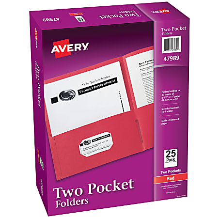 Avery® Paper 2-Pocket Folders, 8-1/2" x 11", Red,