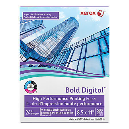 Xerox® Bold Digital™ Printing Paper, Letter Size (8 1/2" x 11"), 98 (U.S.) Brightness, 24 Lb, FSC® Certified, Ream Of 500 sheets