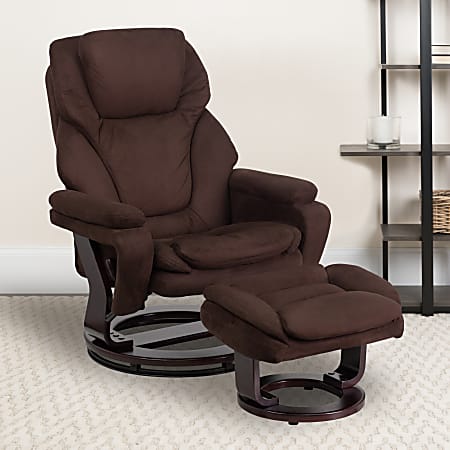 Flash Furniture Contemporary Swivel Recliner And Ottoman, Brown/Mahogany