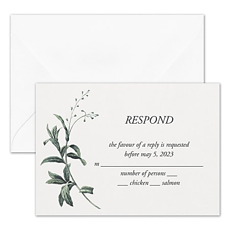 Custom Shaped Wedding & Event Response Cards With Envelopes, 4-7/8" x 3-1/2", Lovely Greenery, Box Of 25 Cards
