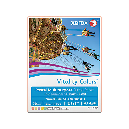 Xerox® Vitality Colors™ Multi-Use Printer & Copy Paper, 1 Ream, Assorted Colors, Letter (8.5" x 11"), 500 Sheets Per Ream, 20 Lb, 30% Recycled
