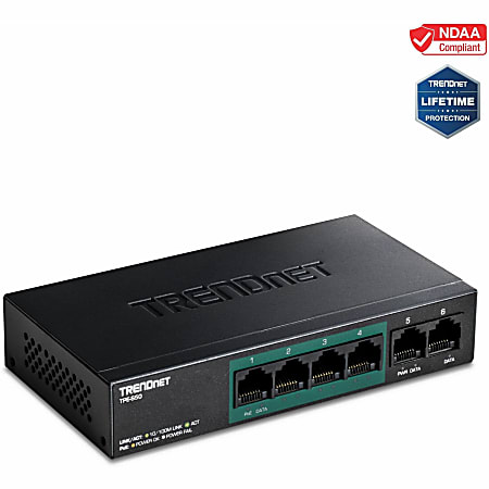 TRENDnet 6-Port Fast Ethernet PoE+ Switch, 4 x