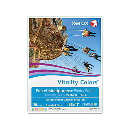 Xerox® Vitality Colors™ Color Multi-Use Printer & Copy Paper, Assorted Pastels, Letter (8.5" x 11"), 500 Sheets Per Ream, 20 Lb, 30% Recycled