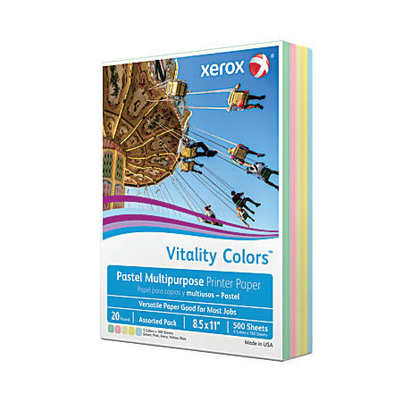 Xerox Vitality Colors Color Multi Use Printer Copier Paper Letter Size 8 12  x 11 Ream Of 500 Sheets 20 Lb 30percent Recycled Assorted Pastels - Office  Depot