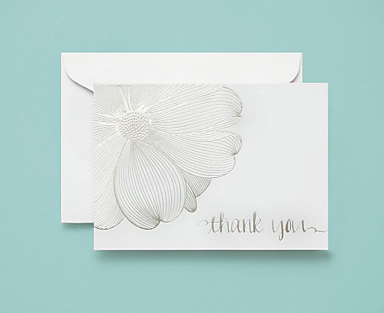 BRIDES® Flower Thank You Cards, White/Silver Foil, 5" x 7", Pack Of 40