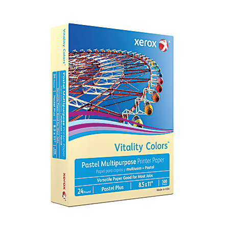 Xerox Vitality Colors Pastel Plus Color Multi-Use Printer & Copier Paper,  Letter Size (8 1/2 x 11), Ream Of 500 Sheets, 24 Lb, 30% Recycled, Ivory