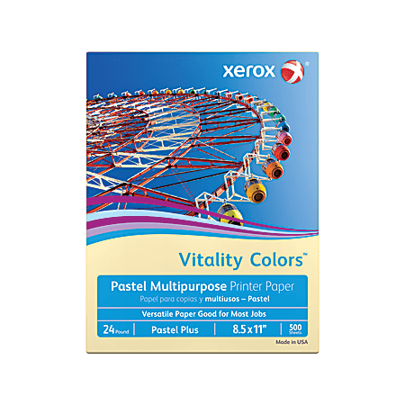 Xerox® Vitality Colors™ Pastel Plus Color Multi-Use Printer & Copy Paper, 1 Ream, Ivory, Letter (8.5" x 11"), 500 Sheets Per Ream, 24 Lb, 30% Recycled