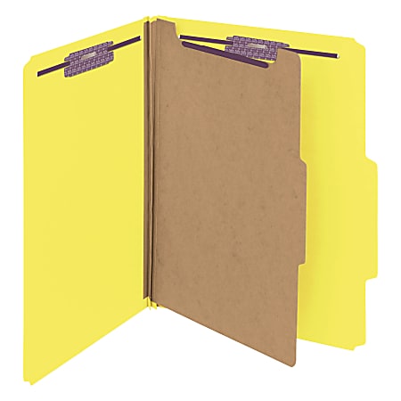 Smead® Classification Folders, With SafeSHIELD® Coated Fasteners, 1 Divider, 2" Expansion, Letter Size, Yellow, Box Of 10