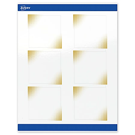 Avery® Printable Labels With Sure Feed® Technology, S00-EWQ, Square, 3" x 3", Glossy White With Preprinted Gold-Blush Pattern, Pack Of 60