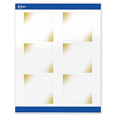 Avery® Printable Labels With Sure Feed® Technology, S00-EWQ, Square, 3" x 3", Glossy White With Preprinted Gold-Blush Pattern, Pack Of 60