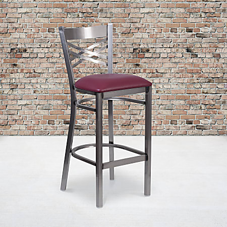 Flash Furniture Metal/Vinyl Restaurant Barstool With X Back, Burgundy/Clear Coated