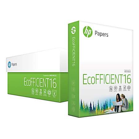 HP EcoFFICIENT™ Paper, Letter Size (8 1/2" x 11"), 16 Lb, 625 Sheets Per Ream, Case Of 8 Reams