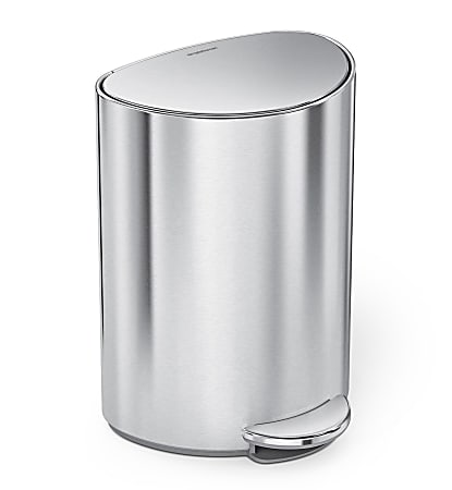 simplehuman Semi-Round Steel Step Trash Can, 1.6 Gallon, Brushed Stainless Steel, With Internal Liner Pocket