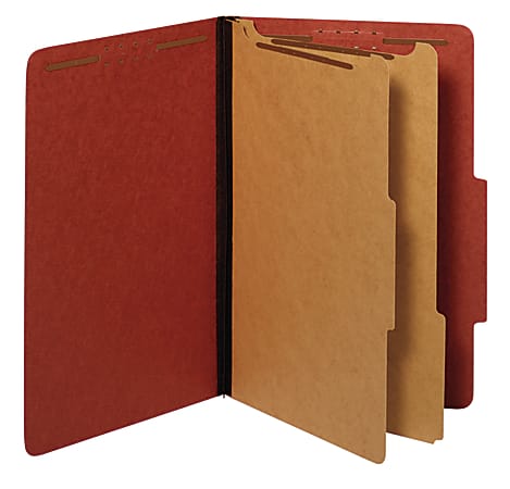 Office Depot® Brand Pressboard Classification Folders With Fasteners, Legal Size (8-1/2" x 14"), 2-1/2" Expansion, 100% Recycled, Red, Box Of 10