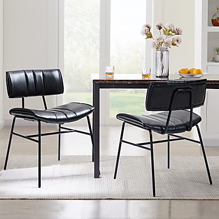 Glamour Home Belicia Faux Leather Dining Accent Chairs, Black, Set Of 2 Chairs