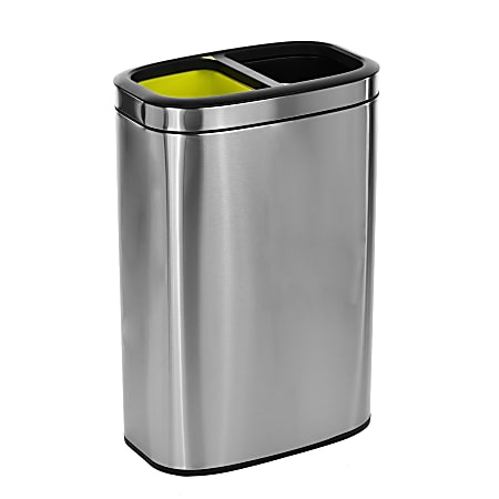 Alpine Stainless Steel Trash Can, 10.5 Gallon, Dual Compartment, Stainless Steel