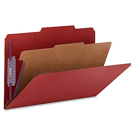 Smead® Classification Folders, Presentation With SafeSHIELD® Fasteners, 1 Divider, 2" Expansion, Legal Size, 50% Recycled, Bright Red, Box Of 10