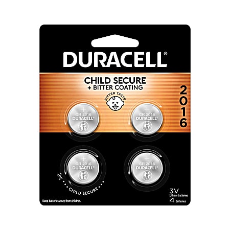Duracell® 3-Volt Lithium 2016 Coin Batteries, Pack of 4