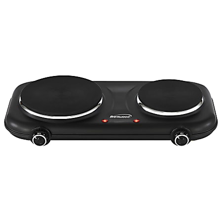 Brentwood&reg; 1,100-Watt Double-Cast-Iron Countertop Electric Burner Hot Plate with Temperature Control &amp; Power Indicator Light, Black, TS-332BK