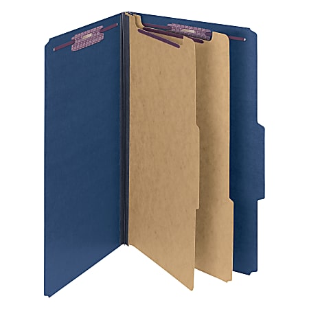 Smead® Classification Folders, Top-Tab With SafeSHIELD® Coated Fasteners, 2" Expansion, Legal Size, 50% Recycled, Dark Blue, Box Of 10