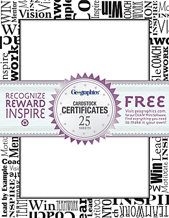 Geographics Fashion Certificates, 8-1/2" x 11", Black And White Words, Pack Of 25