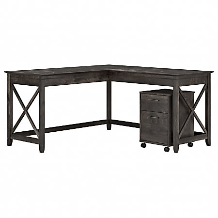 Bush Business Furniture Key West 60"W L-Shaped Corner Desk With 2-Drawer Mobile File Cabinet, Dark Gray Hickory, Standard Delivery