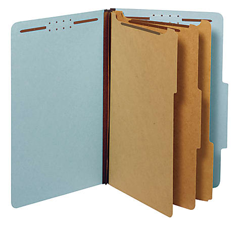 Office Depot® Pressboard Classification Folders With Fasteners, Legal Size (8-1/2" x 14"), 3-1/2" Expansion, Blue, Box Of 10
