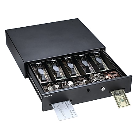 Large-Capacity Manual Cash Drawer, 5 Compartments, Black