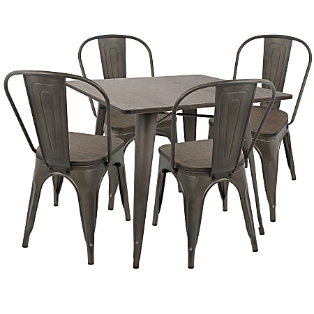 Lumisource Oregon Industrial Farmhouse Dining Table With 4 Dining Chairs, Antique/Espresso