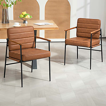 Glamour Home Beckett Faux Leather Dining Accent Chair, Brown/Black