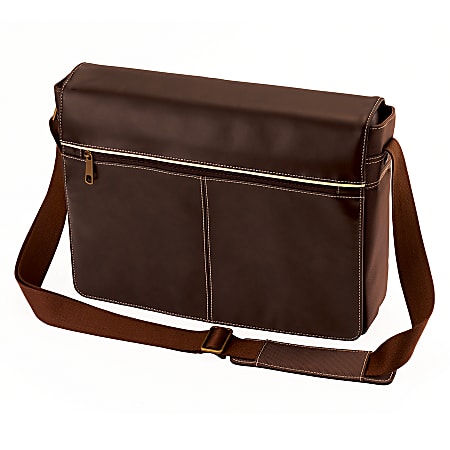 FORAY Vinyl Messenger Bag Brown Office Depot