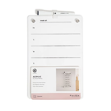 U Brands® Acrylic Magnetic Mount Dry-Erase Weekly Calendar Board, 8” x 12”, Clear