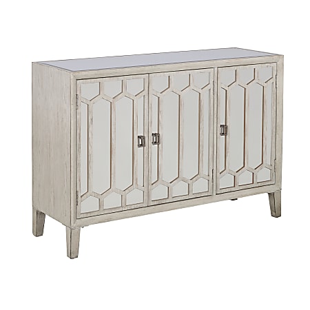 Coast to Coast Ledger 3-Door Credenza With Glass Inlay, 34”H x 48”W x 16”D, Windsor Burnished White