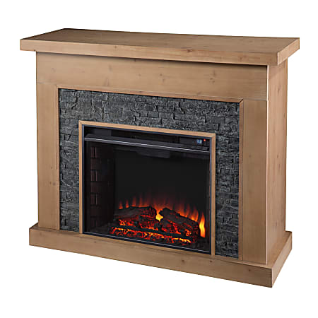 SEI Furniture Standlon Electric Fireplace With Faux Stone Surround, 37-3/4”H x 45”W x 16-1/2”D, Natural/Gray