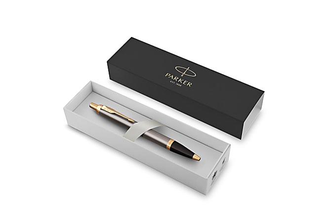 PARKER IM Ballpoint Pen, Grey Lacquer with Gold Trims, Medium Point, Blue Ink Refill, Gift Box