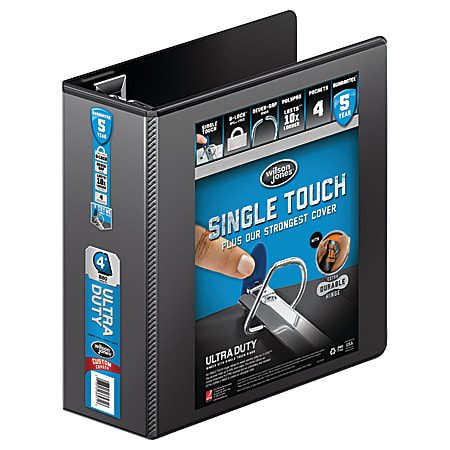 Wilson Jones® Ultra-Duty View 3-Ring Binder, 4" D-Rings, 39% Recycled, Black