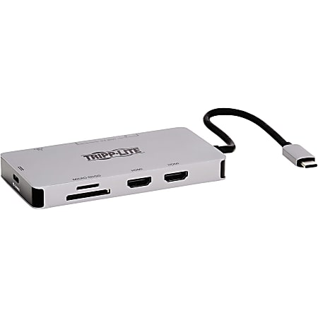 Tripp Lite by Eaton USB-C Dock Dual Display - 4K 60 Hz HDMI USB 3.x (5Gbps) Hub Ports GbE Memory Card 100W PD Charging Gray - Docking Station