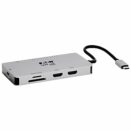 Tripp Lite by Eaton USB-C Dock Dual Display - 4K 60 Hz HDMI USB 3.x (5Gbps) Hub Ports GbE Memory Card 100W PD Charging Gray - Docking Station