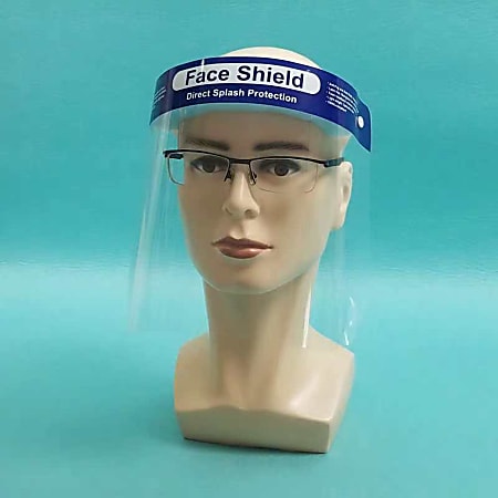 Disposable Face Shields, 13" x 8-3/4", Blue/Clear, Pack