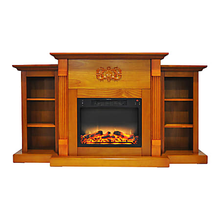 Cambridge® Sanoma Electric Fireplace With Built-In Bookshelves And Enhanced Log Display, Teak