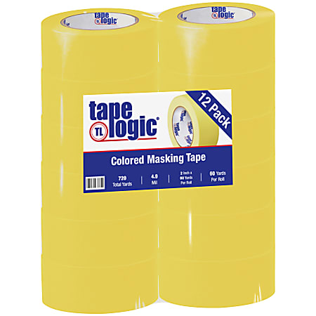 Tape Logic® Color Masking Tape, 3" Core, 2" x 180', Yellow, Case Of 12