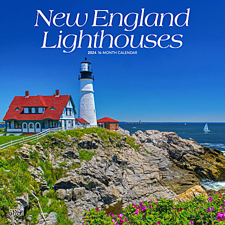 2024 BrownTrout Monthly Square Wall Calendar, 12" x 12", New England Lighthouses, January to December