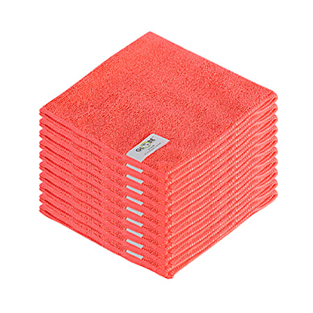 Globe Commercial Products Microfiber Cloths, 16" x 16", Red, Pack Of 10 Cloths