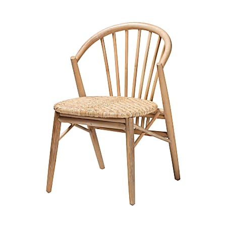 bali & pari Kobe Wood And Rattan Dining Accent Chair, Natural Brown