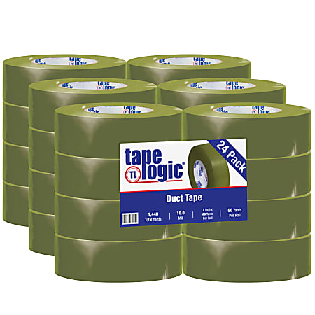 Tape Logic® Color Duct Tape, 3" Core, 2" x 180', Olive Green, Case Of 24