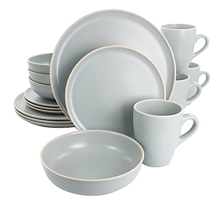 Gibson Elite Serenade 16-Piece Round Stoneware Dinnerware Set, Light Gray